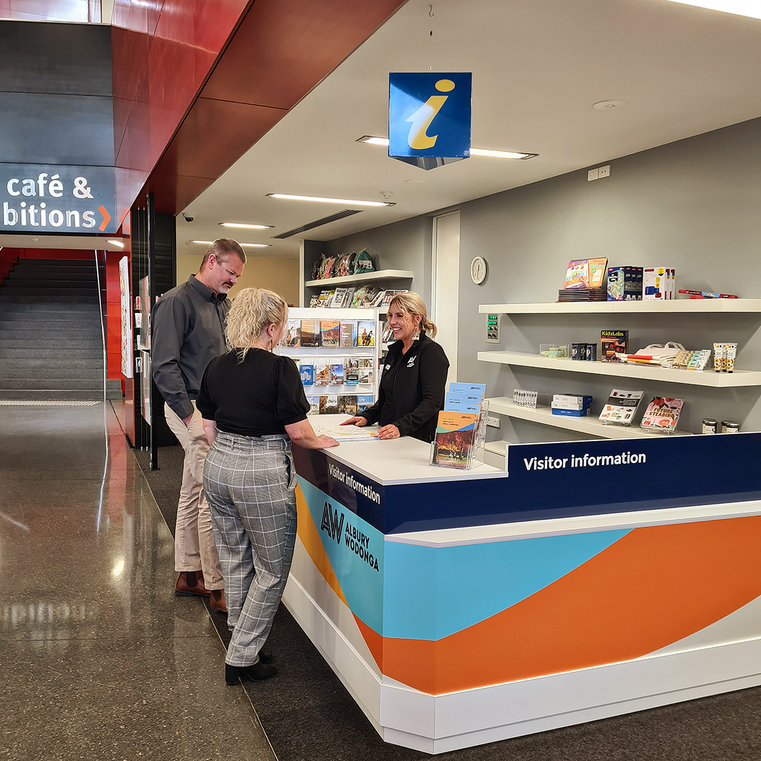 We have moved – Our Visitor Information Centre is now located at the Albury LibraryMuseum corner Kiewa and Swift Streets.

We're looking forward to connecting with our visitors and community at our new location. Convenient long-vehicle parking is available on Stanley Street.