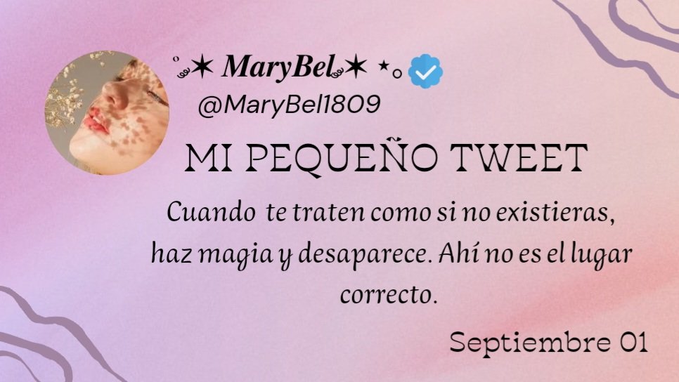 MI PEQUEÑO TWEET 

Cuando te traten como si no existieras, haz magia y desaparece. Ahí no es el lugar correcto. 

#MiPequeñoTweet
#LíneasVerdaderas 
#FrasesInspiradoras 
#MisLetras2023 #FF
#LYF15 #Frases #septiembre01
