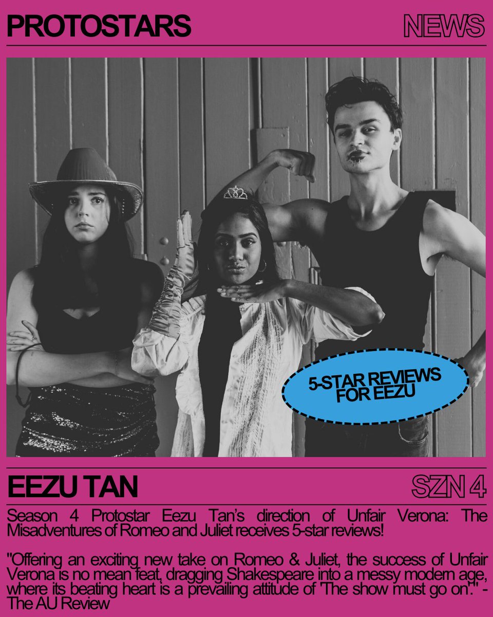 🗞️ PROTOSTAR NEWS // <a href="/EezuTan/">Eezu Tan</a>'s direction of Unfair Verona: The Misadventures of Romeo and Juliet receives 5-star reviews!

Eezu is directing another show called Next to Normal: A Touching Musical on Mental Health in November this year 👉 shorturl.at/cervS
