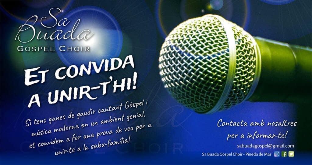 Vols formar part del nostre cor? 
si t’agrada cantar i passar una bona estona cada dimarts al vespre, no t’ho pensis més, vine a Sa Buada Gospel Choir!!!🎶🎹🎤

Escriu-nos un missatge privat o al nostre correu electrònic sabuadagospel@gmail.com  

Molt bon cap de setmana!!!☀️🌅