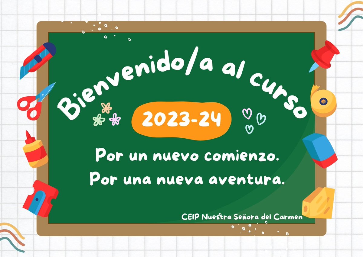 ColeLedesma's tweet photo. Bienvenid@s al curso 2023-2024!!!
🔔 El próximo lunes se publicarán en la página web del cole los listados de material ✏️📐📏📒✂️
#cursoescolar23_24 #volvemosalcole https://t.co/22wd4gd9mp