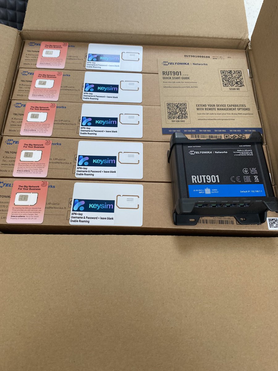 Three + IoT SIM card + Teltonika RUT901 batch