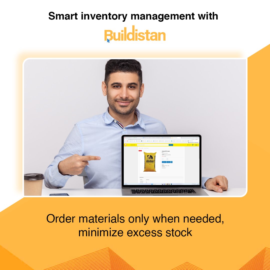BuildistanOfcl's tweet image. Streamline your inventory with Buildistan. Order when needed - eliminate excess stock and reduce capital investment. #SmartInventory

#ShyamSteel #Buildistan #PerksofBuildistan #SellerPerks #ConstructionMaterials #ConstructionMaterialOnline #ShopOnline #BuildIt
