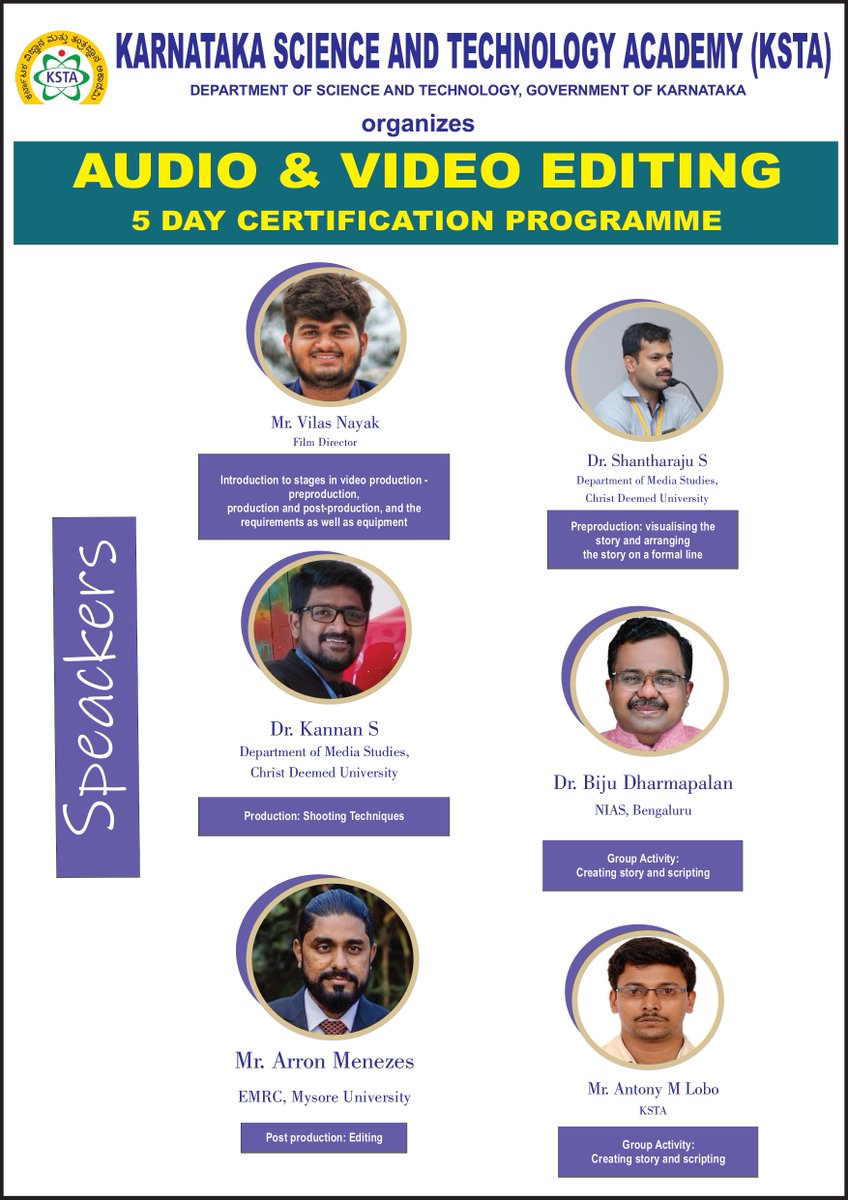 kstacademy's tweet image. Fourth day of the workshop and previous sessions few photographs. Thanks to Dr. Shantharaju S, Dr. Kannan S, Mr. Arron Menezes, and Mr Antony for their experienced and knowledge sharing  valuable sessions 💐🙏
#audiovideo #ksta #kstacademy