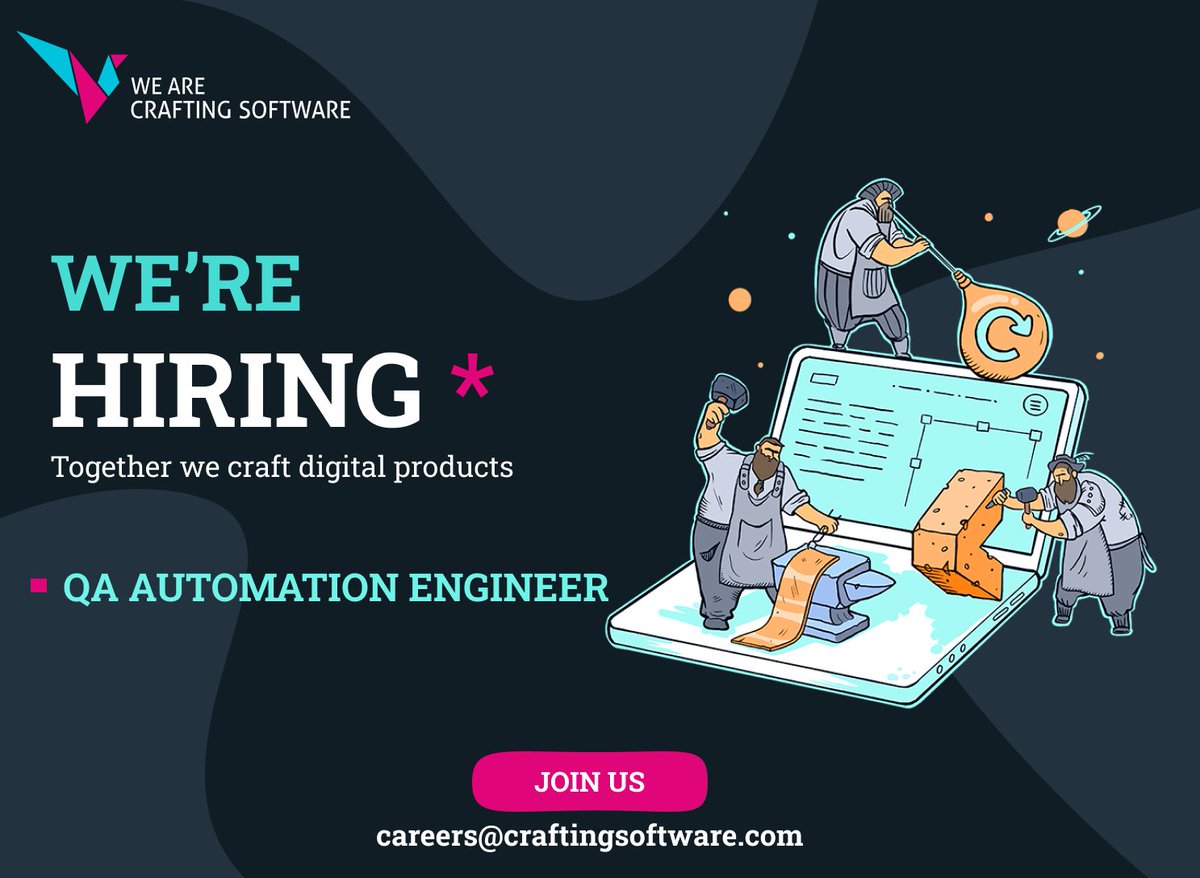 craftingcode_ro's tweet image. Take a look at our opening and apply!
QA Automation Engineer: rb.gy/0bu4u
Join us for more than just a job!
Send your CV here 👉 careers@craftingsoftware.com.
#CraftingSoftware #QAAutomationEngineer #Careers #JobOpening