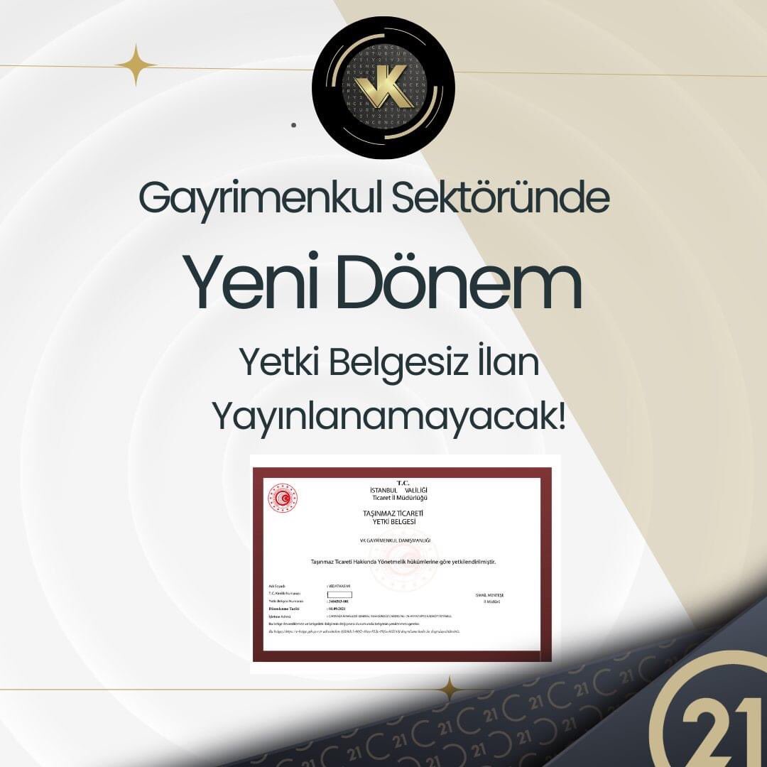 Gayrimenkul sektöründe yeni bir dönem başladı. 
Yetki belgesi olmayan kişiler ilan yayınlayamayacak, 
herhangi bir mağduriyet yaşamamak için gayrimenkul danışmanınıza yetki belgesi numarasını mutlaka sorun 😉
#myk5 #yetkibelgesi #ttbs #gayrimenkul #c21 #century21 #century21palmy
