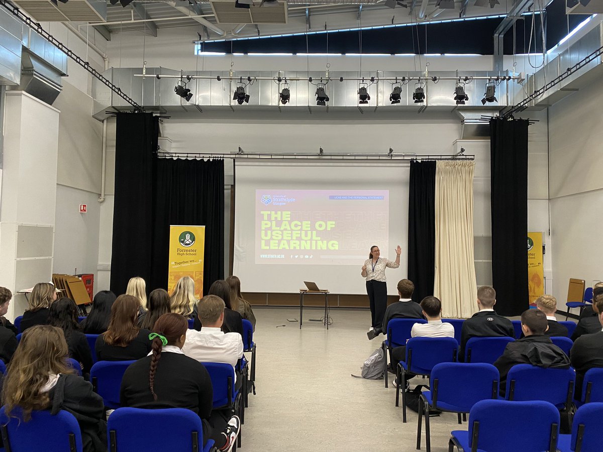 First of our UCAS speakers for <a href="/forresterhs/">Forrester High</a> S6 today #aspirational #nextsteps #ambitious