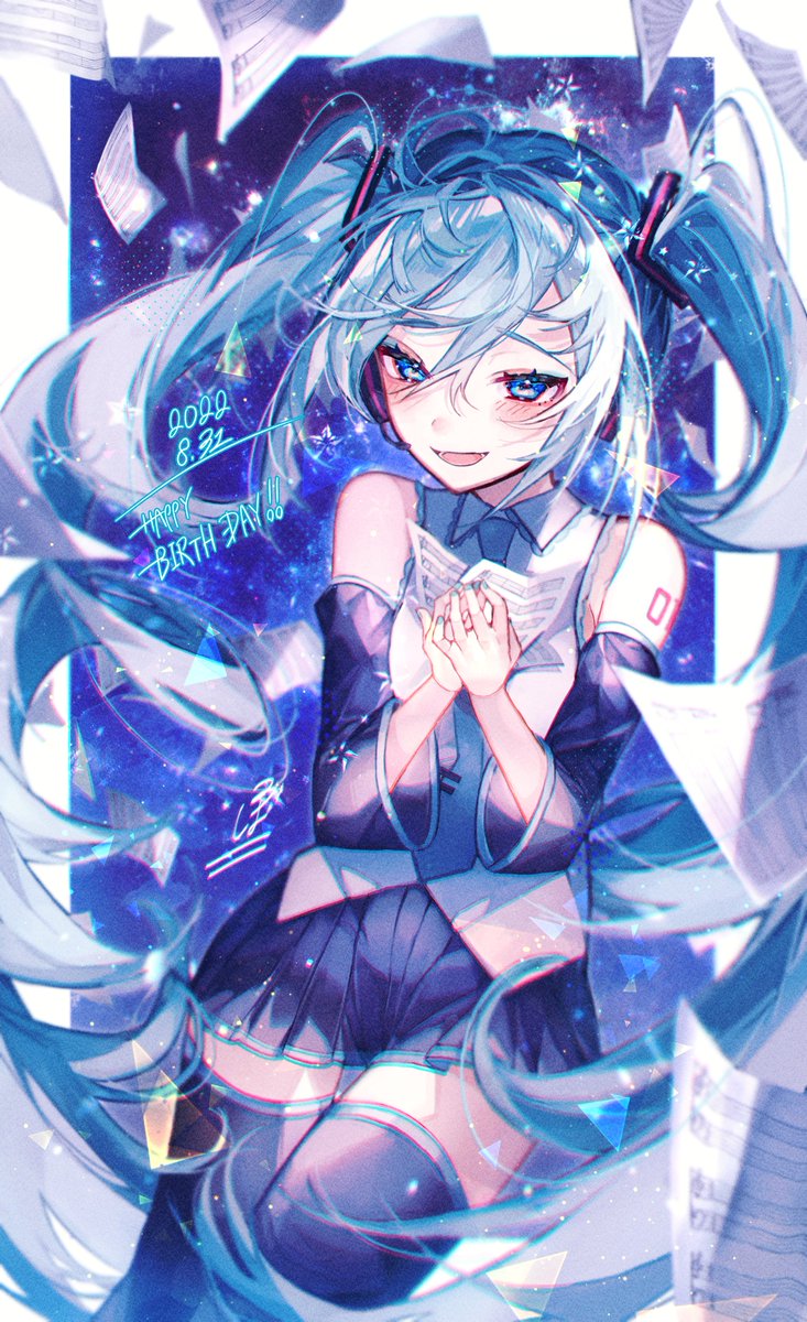 初音ミク「#初音ミクこちらミク誕イラストビフォ～アフタ～です←2022        20」|つづほ@Skeb受付中のイラスト