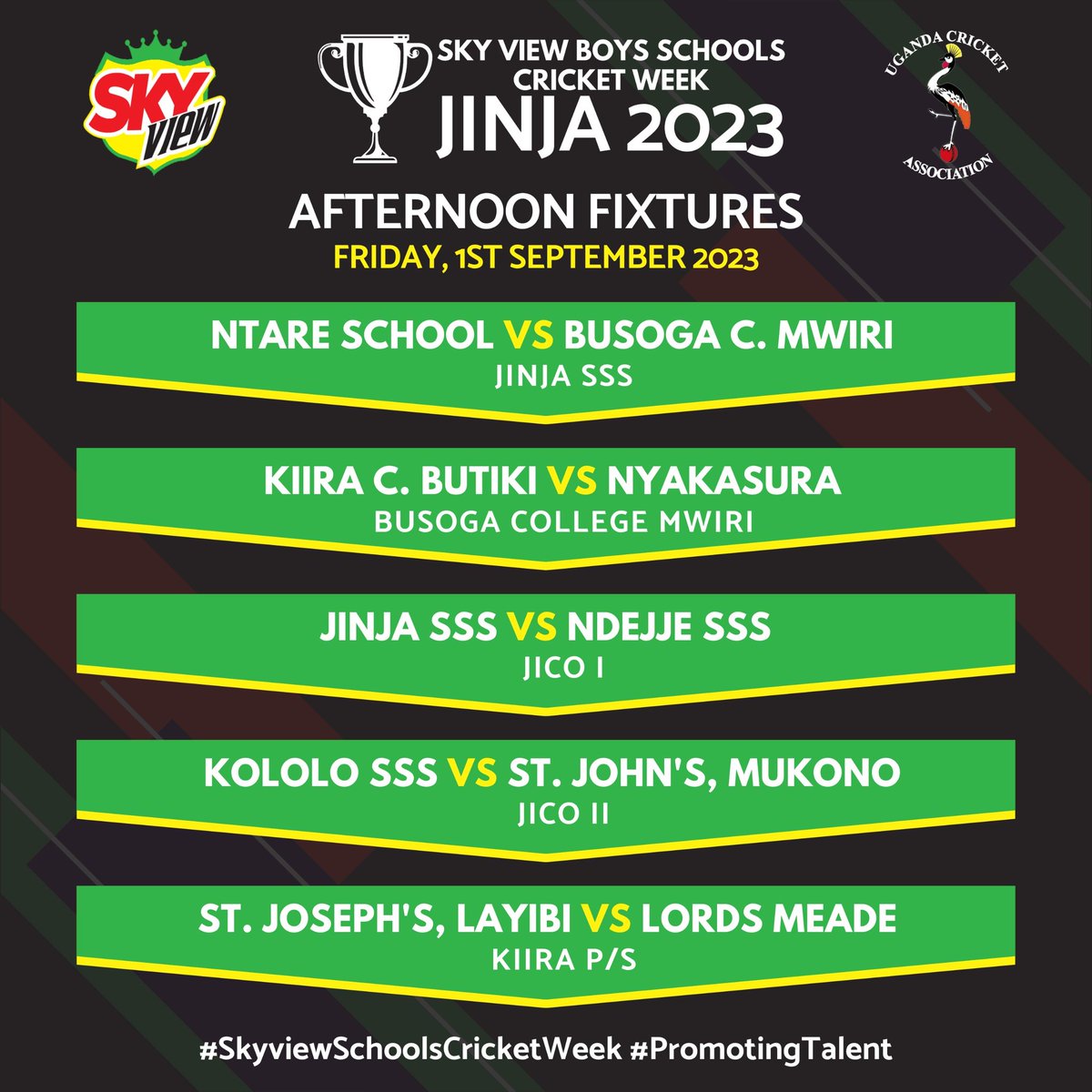 CricketUganda's tweet photo. Sky View Boys Schools Cricket Week, Match Day Six - Afternoon games.
#SkyviewSchoolsCricketWeek
#Promotingtalent https://t.co/LBFMoHwYdY
