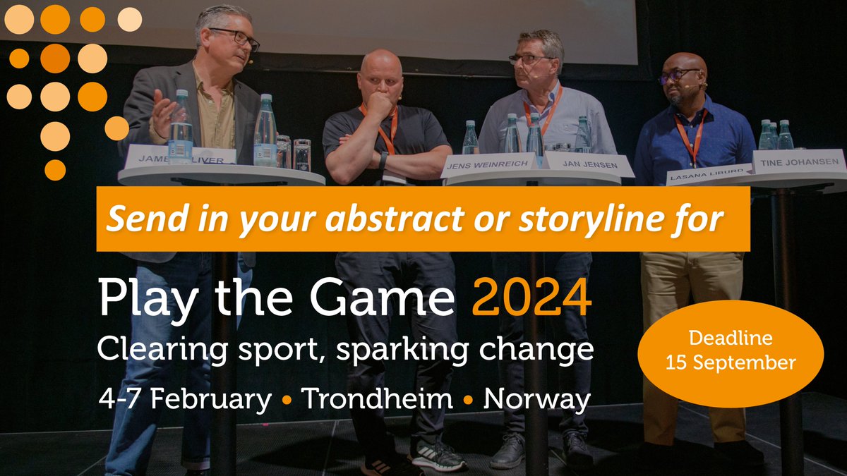 Two weeks until deadline❗
Play the Game invites you to join the debate on the most important issues in international sport📣 Submit your abstract or journalistic work for #ptg2024 before 15 September to share your knowledge and stories 👉 playthegame.org/conferences/pl…