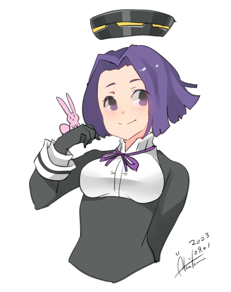 tatsuta (kancolle) 1girl mechanical halo purple hair purple eyes halo short hair rabbit  illustration images