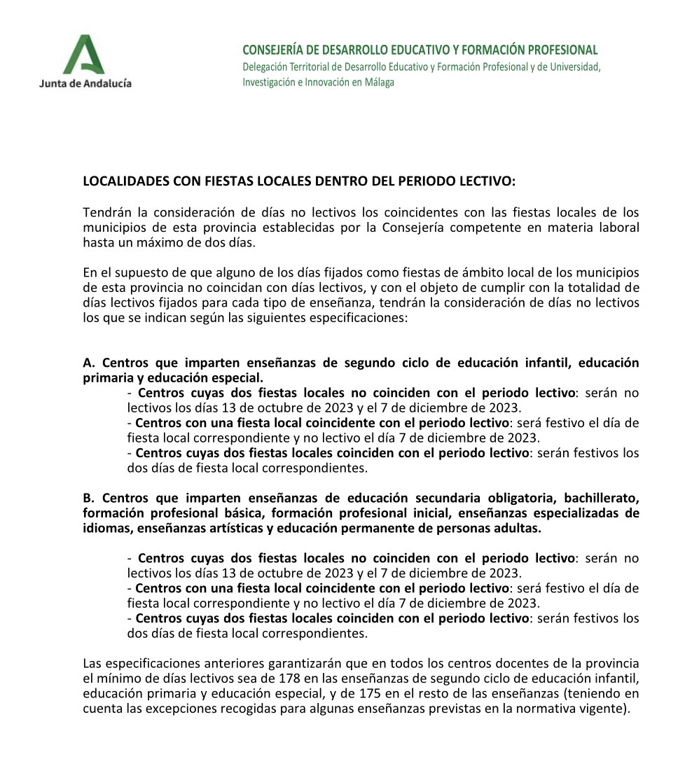 🗓️ CALENDARIO ESCOLAR 2023/2024 | Os dejamos con el #CalendarioEscolar oficial de #Malaga para este curso 2023/2024 🥳

#EquipoPolitecnico
#PolitecnicoMalaga