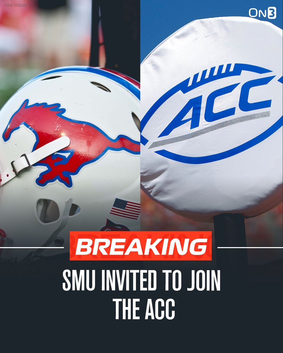 BillyEmbody's tweet photo. BREAKING: #SMU secures ACC invite, sources confirm with @SMUOn3.

After years of work, SMU lands a Power Five conference invite and will join the league.

@RossDellenger first.

Story: https://t.co/EebjyrEPX4

#PonyUpDallas https://t.co/pHoAJlICHV