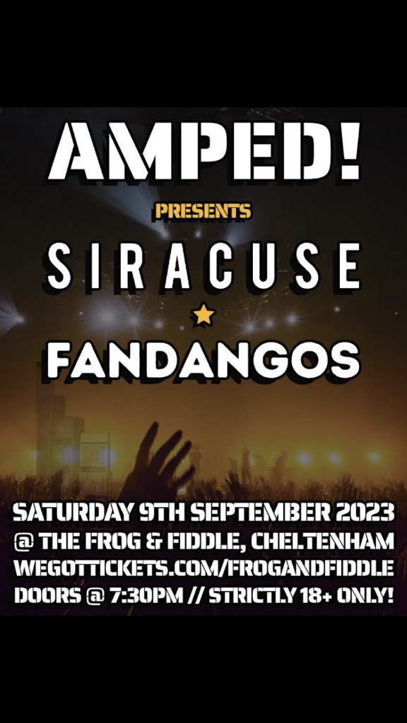 siracusemusic's tweet photo. We’re back in Cheltenham next Saturday… presented by Amped @FrogAndFiddle 

TICKETS HERE
https://t.co/i3nIXVXV61 https://t.co/WE5NfcGUZs