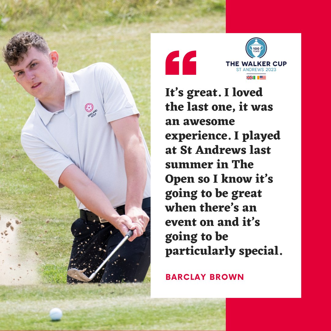 EnglandGolf's tweet photo. 🏆 It's #WalkerCup no.2️⃣ for Barclay Brown!

Part of the GB&amp;I team in 2021, @BarclayBrown6 is looking forward to playing in the @WalkerCup once again and is excited to tee it up at @TheHomeofGolf following his experience in @TheOpen last year! 🤩

#RespectInGolf #TogetherInGolf https://t.co/pqUX6OiFJT