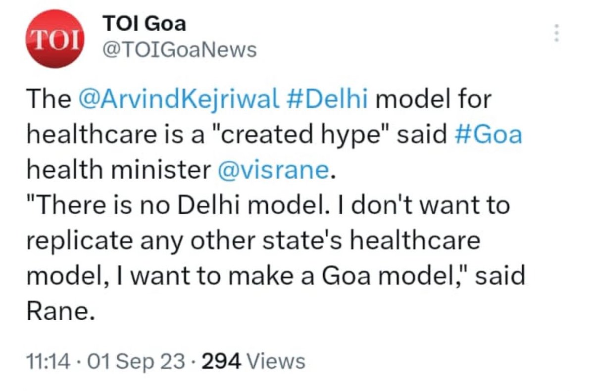 No amount of rethoric can run down the globally acclaimed healthcare system of AAP Delhi govt led by our leader @ArvindKejriwal. The IVF centre at GMC is an appreciable initiative. But before resorting to bravado to catch headlines, spare a thought for Goa's pathetic PHCs.