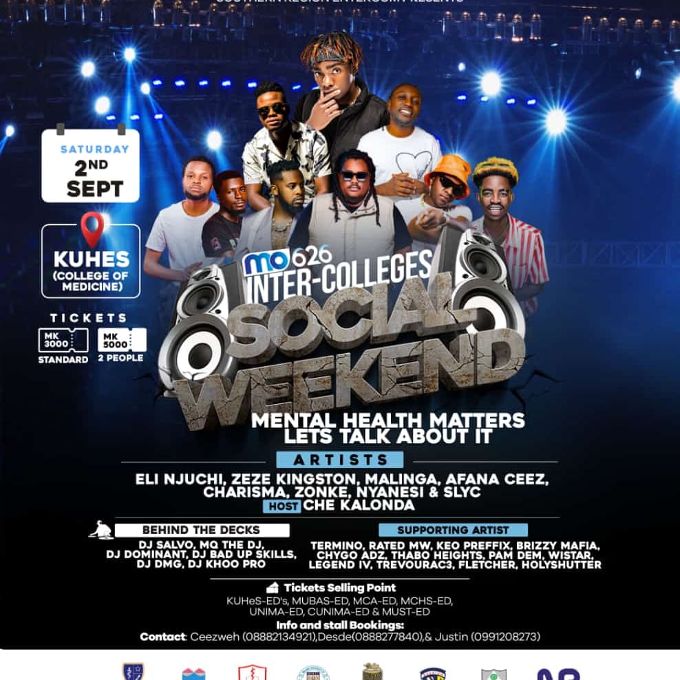magazine_must's tweet photo. Let the weekend begin🔥🥳. 
After a busy week with no rest, National Bank of Malawi invites you all to Tiyeni Tiyeni M0626 inter-colleges social weekend on 2nd September 2023 at the College of Medicine in Blantyre. 
# Let's prioritize mental health and start the conversation. https://t.co/rJLpYxKTaf