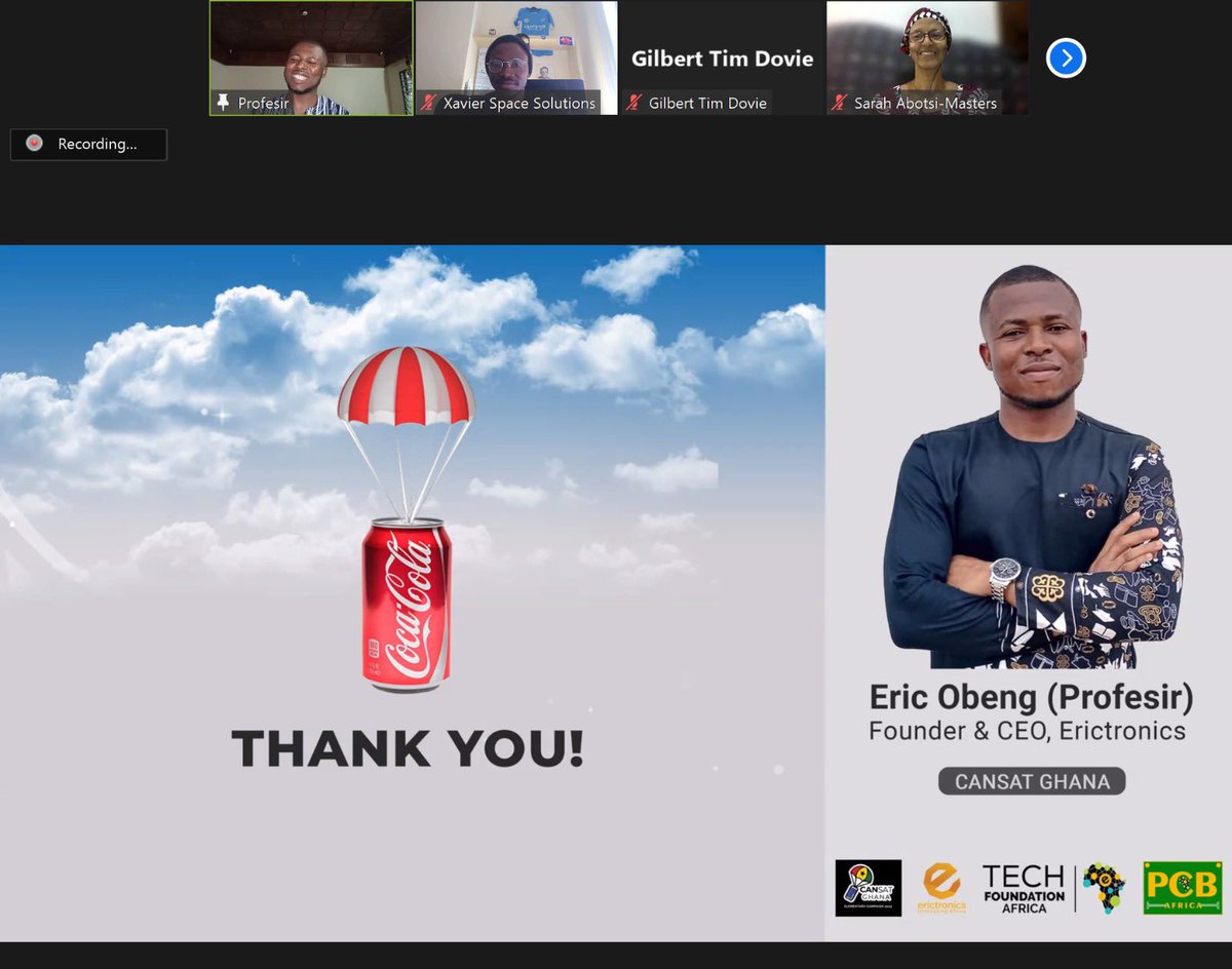 XSpaceSolutions's tweet photo. Thanks to #everyone who joined us for the #August #2023 #edition of our #everything #astronomy session on #experimental #satellites or #cansats. Special thanks to our great #ObengEric - Founder &amp; CEO of ERICTRONICS 
@CansatGhana 
See you all soon for the #September #edition. 😀 https://t.co/VNkZTQPrpy