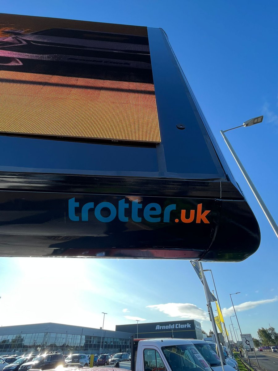 Trotter_uk's tweet photo. First batch of 4 LED Trotters out at Arnold Clark dealerships in Scotland. High quality screens which can be managed remotely with content! #TemporarySignage #DigitalTrotter #ArnoldClark https://t.co/oMu6356wni