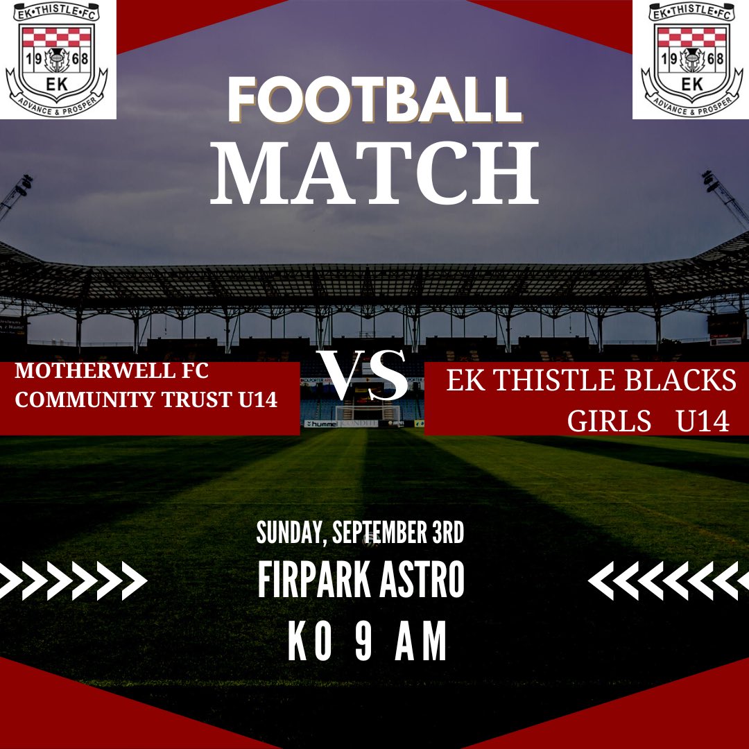 Good luck girls ⚽️⚽️⚫️🔴
U14 9 v 9 

<a href="/GirlsResults/">Scottish Football Results - Girls/Women</a> 
<a href="/ScotWFootball/">Scottish Women’s Football</a> 
<a href="/Jax_Mc_Media/">Jax Mc Media</a>