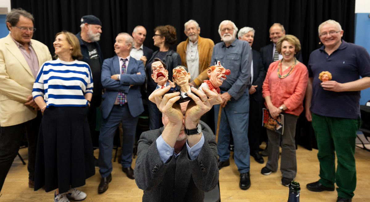 The fantastic cast of our Spitting Image episode. L-R  Jon Blair, @kirstywark, <a href="/RogerLaw_Artist/">ROGER LAW</a>, Ian Hislop, Chris Barrie, <a href="/annalouisegold/">Louise Gold</a>, Peter Fluck, Charles Denton, <a href="/Ncknwmn/">Nick Newman</a>, John Lloyd, <a href="/Edwina_Currie/">Edwina Currie</a> <a href="/SteveNallon/">Steve Nallon</a> bbc.co.uk/programmes/m00…