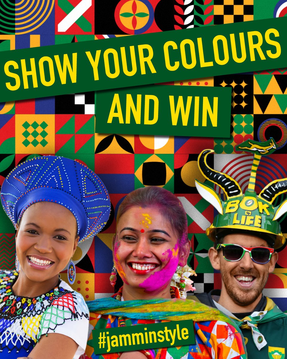jamclothingsa's tweet photo. It’s heritage month. Show off your traditional outfits and stand a chance to win. We know it’s the Rugby World Cup 🏉 so you can also show off your Springbok tees 😉

Take a selfie, post it on social using the #jamminstyle  &amp; stand to WIN R500 fashion voucher 💚 https://t.co/mh4Js1ogOF