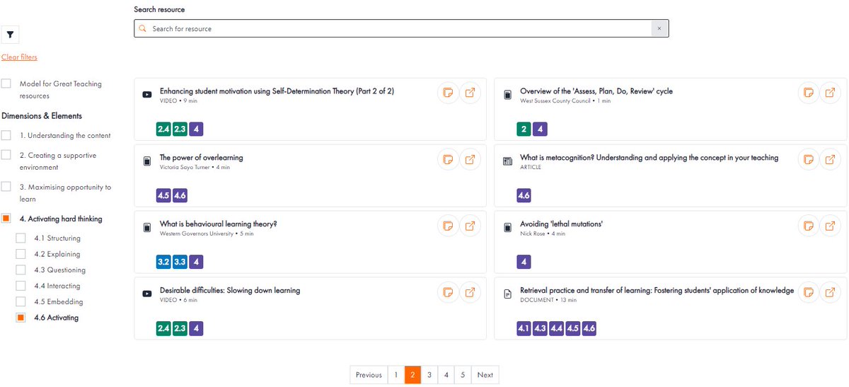 Imagine a place where you could search for T&amp;L resources mapped and tagged to the dimensions and elements of the Model for Great Teaching.

This is what we've just added it to the Great Teaching Toolkit platform!

270 resources searchable by element or free text.