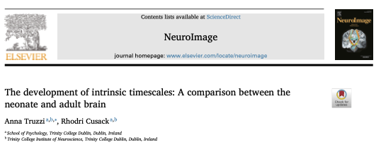 PsychologyTCD's tweet photo. Congratulations to our Postdoc Research Paper prize winner 🥇Dr @anna_truzzi for her paper with @rhodricusack “The development of intrinsic timescales: A comparison between the neonate and adult brain” published in Neuroimage. https://t.co/jb8XDM0k5J