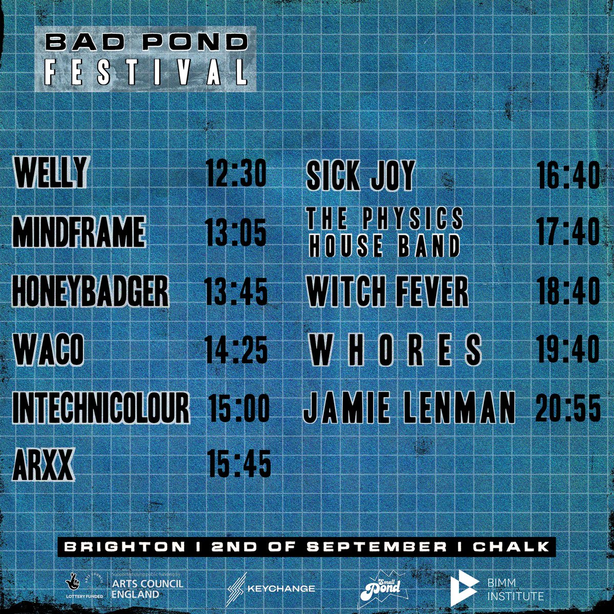 Bad Pond Festival (@badpondfestival) on Twitter photo Timings! Very excited to be at <a href="/chalkvenue/">Chalk Venue</a> for our FREE ENTRY Bad Pond with <a href="/jamielenman/">Jamie Lenman</a> <a href="/whoresbandatl/">Whores</a> <a href="/WITCHFEVER/">WITCH FEVER</a> <a href="/thephysicshb/">Physics House Band</a> <a href="/sickjoyband/">Sick Joy</a> @arxxband + more!
Doors are midday!
Also, our beer token competition is now closed - we'll be in touch with the winners! Timings! Very excited to be at <a href="/chalkvenue/">Chalk Venue</a> for our FREE ENTRY Bad Pond with <a href="/jamielenman/">Jamie Lenman</a> <a href="/whoresbandatl/">Whores</a> <a href="/WITCHFEVER/">WITCH FEVER</a> <a href="/thephysicshb/">Physics House Band</a> <a href="/sickjoyband/">Sick Joy</a> @arxxband + more!
Doors are midday!
Also, our beer token competition is now closed - we'll be in touch with the winners!