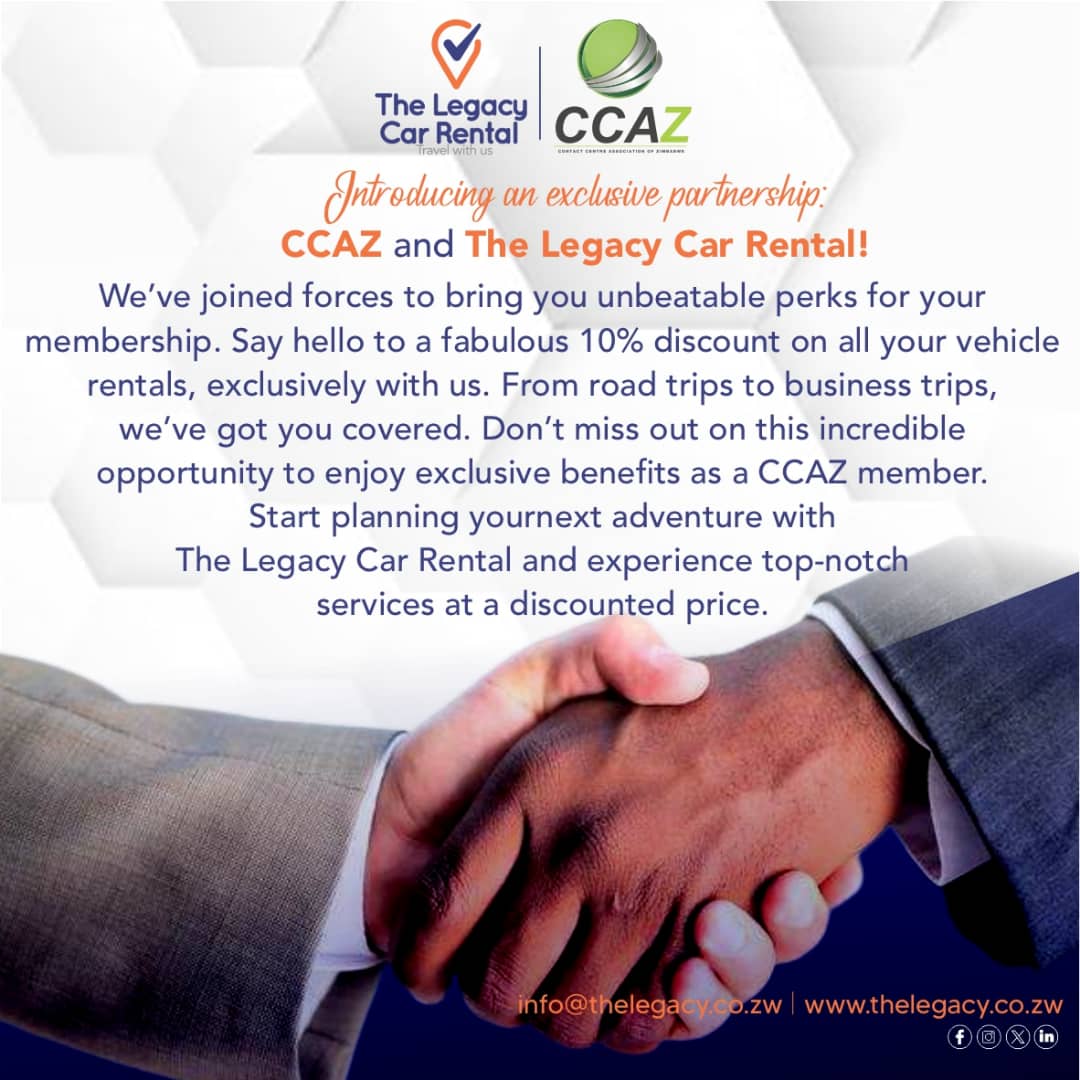 legacy_rental's tweet image. We are happy to announce that we have entered into a great partnership with @contactcenterassociationzim
#CCAZ #customercare #travelwithus #thelegacy #carrental #vehiclehire