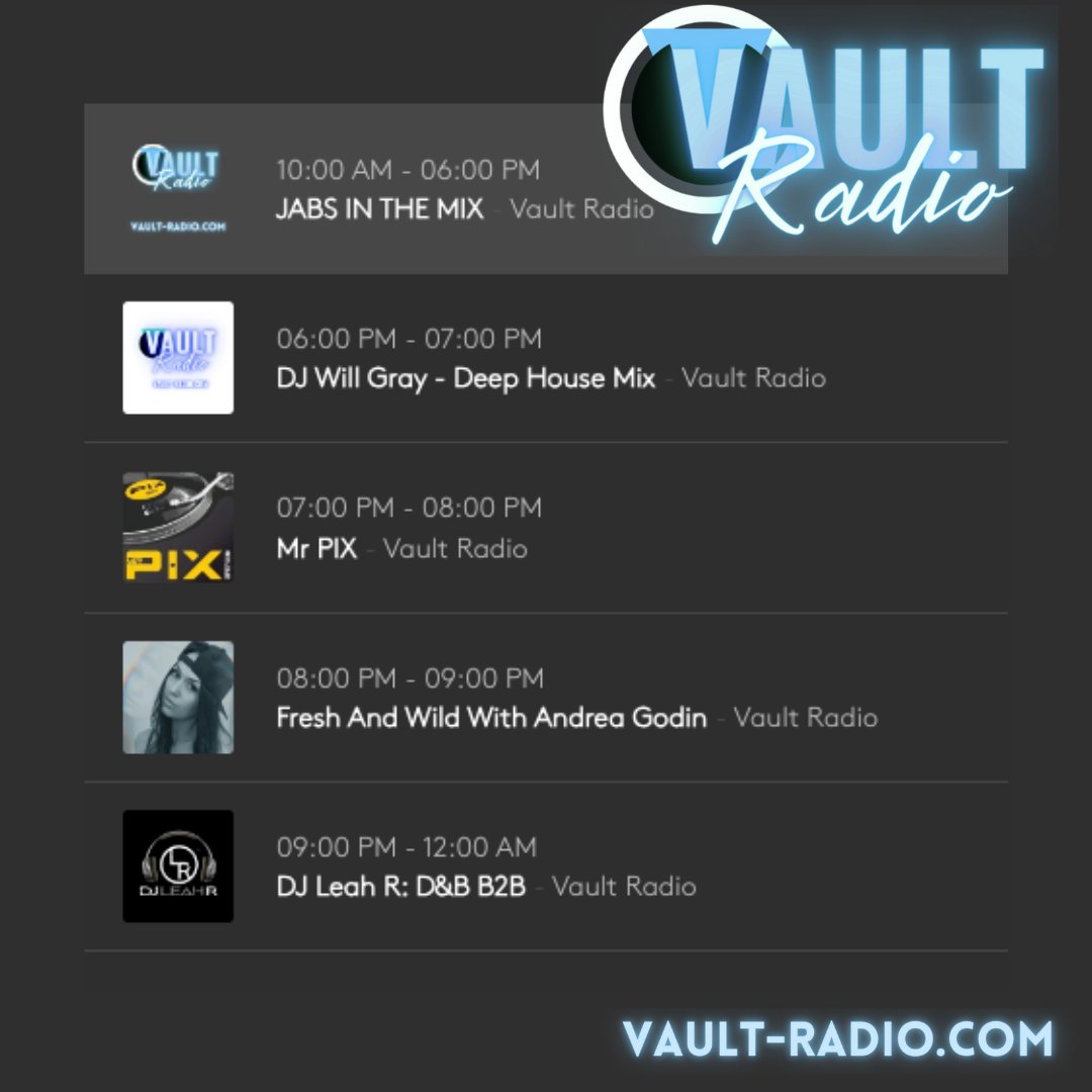 Playin' live and loud 24/7! Regular takeovers and a fresh mix of tunes still to come. 

vault-radio.com