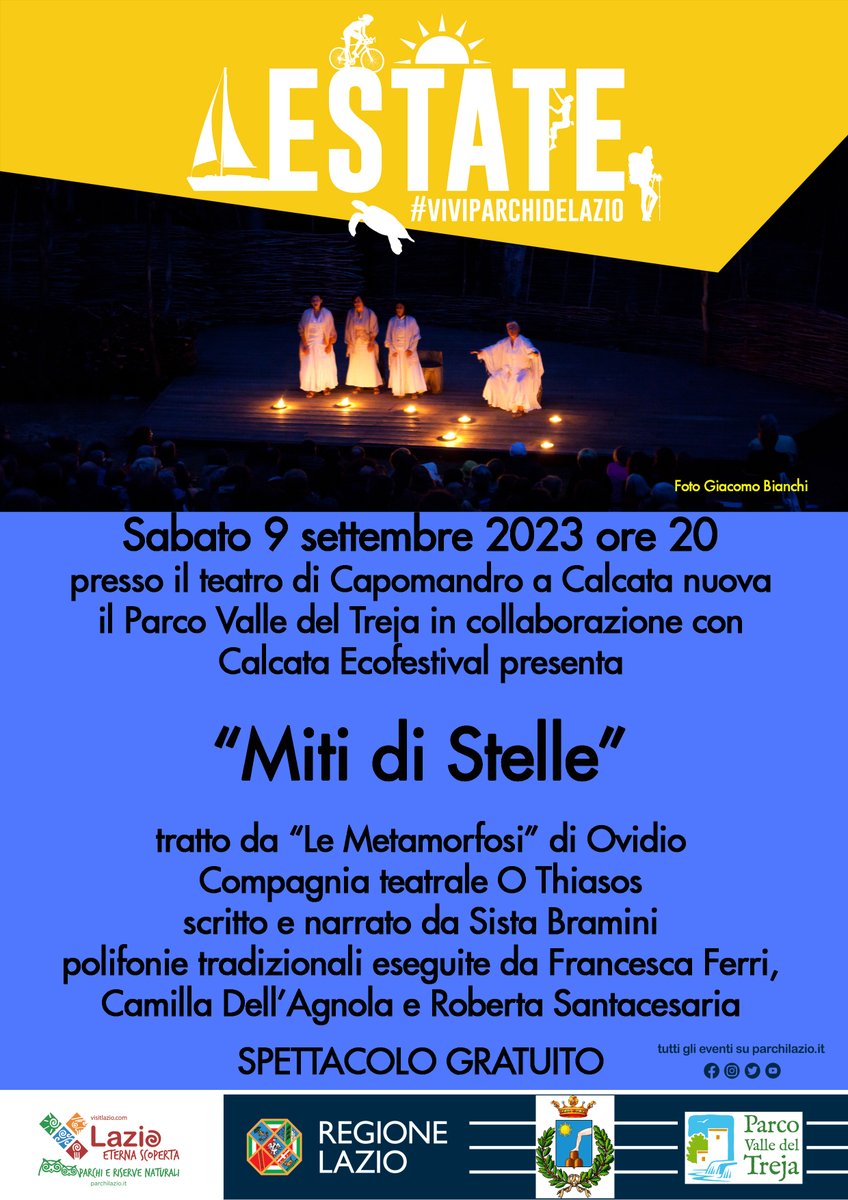 Miti di Stelle da “Le Metamorfosi” di Ovidio: sabato 9 settembre racconti e canti sotto il cielo notturno di Calcata <a href="/ParcoTreja/">ParcoValledelTreja</a> shorturl.at/gowSX