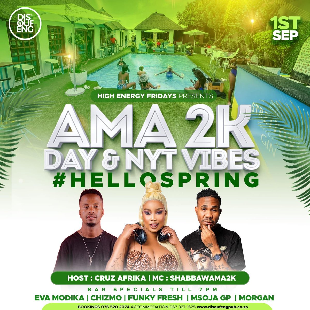 Call 076 520 2074 to book your table at @Disoufeng_Pub in Soweto!

@Iamcruzafrika will be your host for an evening filled with PoolVibes, ClubVibes,  🥳🕺

Eva Modika will be there aswell  #DisoufengAma2KVibes