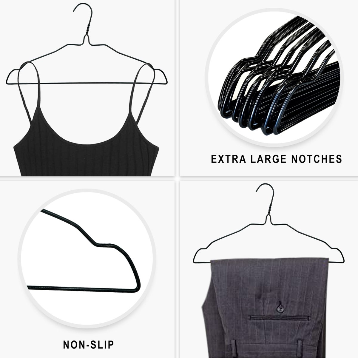 Closet chaos, meet its match! Crafted from sturdy stainless steel, our Black Heavy Duty Hangers ensure your clothes remain wrinkle-free and stylishly displayed. See how they keep your clothes in shape and style. 🧥🖤 #StylishSolutions #ClosetGoals #EleganceInEveryHanger