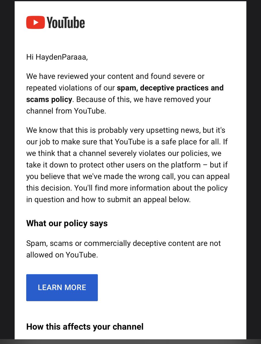 Anyone got this before ? THEY REMOVED MY ACCOUNT !

All i do is fifa player reviews and open fifa packs ???? 

Almost at 1500 subs for nothing :/

<a href="/YouTube/">YouTube</a> <a href="/TeamYouTube/">TeamYouTube</a> <a href="/YouTubeCreators/">YouTube Creators</a>