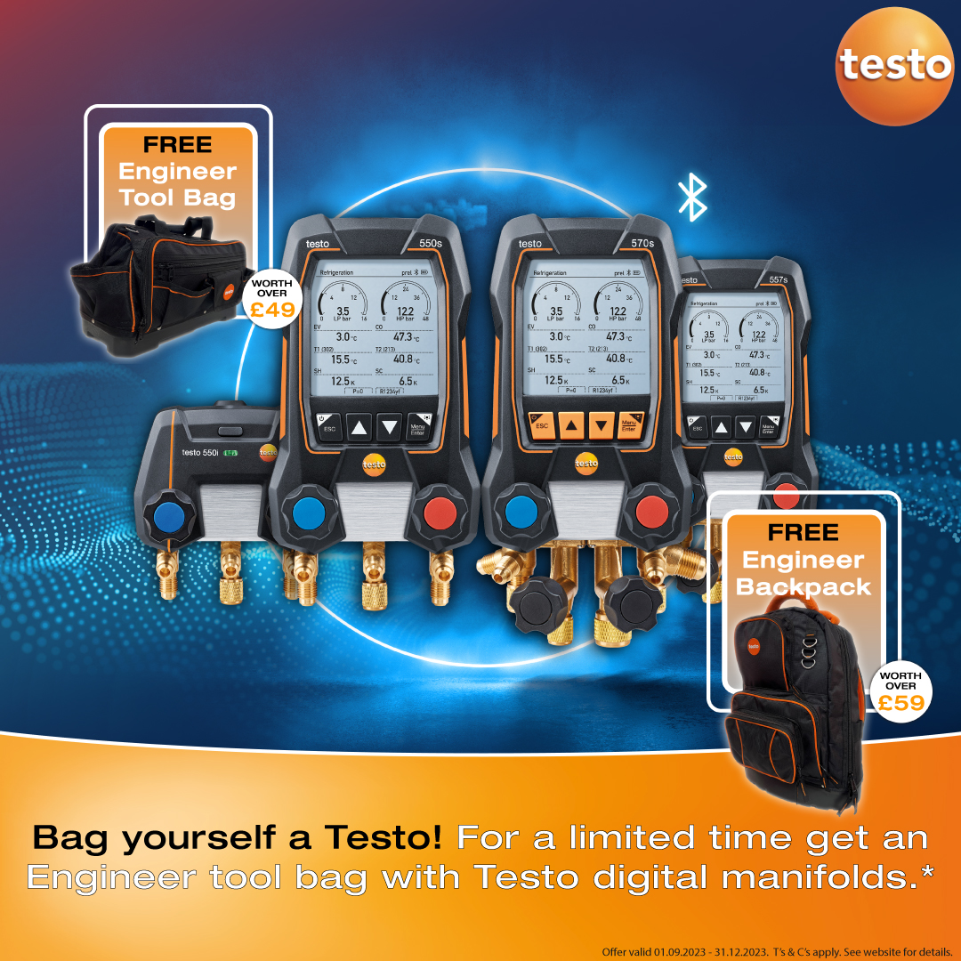 fswuk's tweet photo. Heat pumps, air conditioning &amp; refrigeration systems? It’s in the bag with @TestoLimited! ☑️

For a limited time, get an Engineer tool bag with #Testo digital manifolds* purchased at @fswuk: https://t.co/xvEup7lrcd

Online &amp; in our branches. 
*T&amp;Cs apply. 01/09/23 to 31/12/23. https://t.co/j7Ah84tXdd