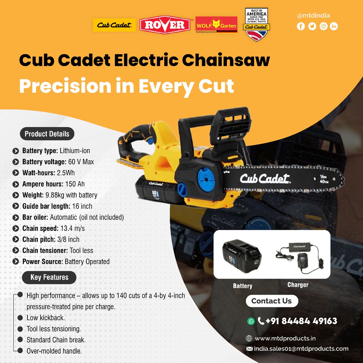 MTDINDIA2's tweet photo. Cub Cadet Electric Chainsaw - Precision in Every Cut.

To know more details about the products
Contact: +91 844 844 9163
Website: https://t.co/vyrEsY1e4w

#cordlesschainsaw #chainsaw #cubcadetchainsaw #woodcutting #woodlogcutting #cuttingedge #cubcadet #rover #wolfgarten https://t.co/utPZI6tb8p