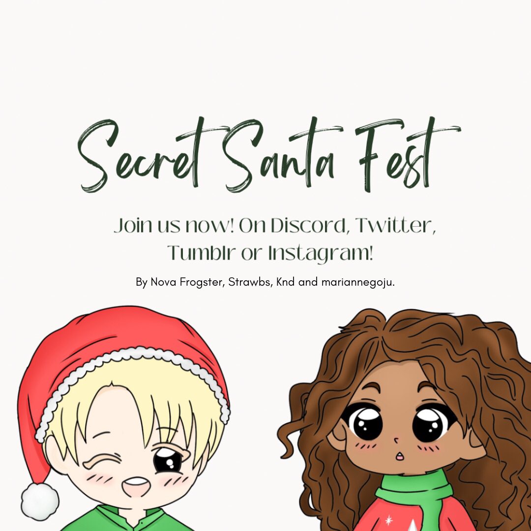 SecretSantaFest's tweet photo. SECRET SANTA FEST IS OPEN FOR SUBMISSIONS!

You're an artist, a writer, both? Fill the form to submit! #dhr 

This fest is about Christmas! Join and receive the expectations of the person to whom you're offering the text or art!

Fill this form to submit: https://t.co/PS1FO0fxof https://t.co/In5rB5FDzu