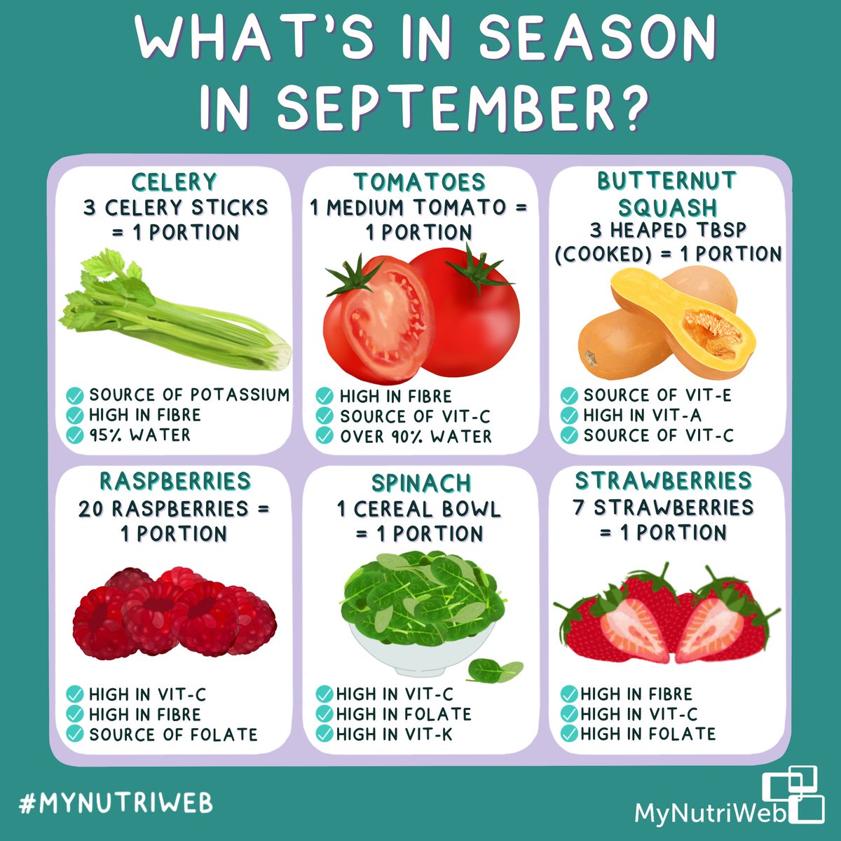 MyNutriWeb's tweet photo. 🌿🍓WHAT'S IN SEASON IN SEPTEMBER? ⁣⁣
⁣⁣
It's #SustainableSeptember &amp; what better way to kick off the month with a look at all of the delicious seasonal produce available here in the UK this month!🍅🥣 
⁣⁣
#MyNutriWeb #WhatsInSeason #September #SeasonalEatingUK⁣ https://t.co/2h4XaMo6aq