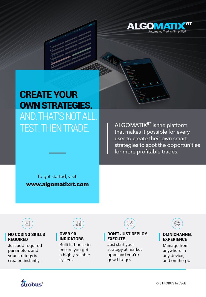 Create your own strategies.
And, that’s not all.
Test them. Then trade in live market.

algomatixrt.com

#AlgoStrategies #AlgoTrading #BackTesting #TradingStrategies #RetailTrading #StockTrading #CapitalMarkets #AIML #DataAnalytics #SmartTrading #EquitiesTrading #Equities