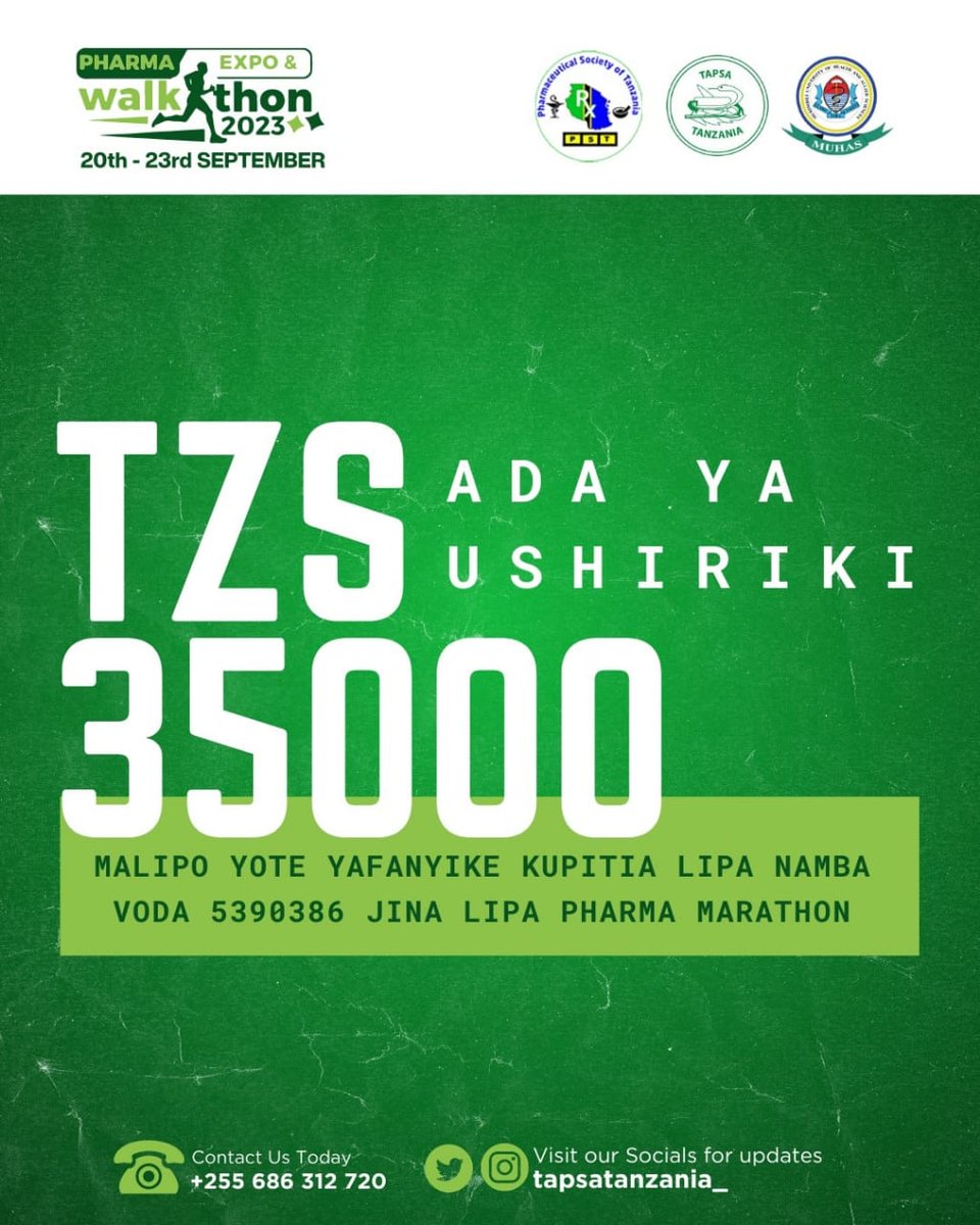 tapsatanzania's tweet photo. JISAJILI SASA NA ULIPIE KWA AJILI YA MAVAZI YAKO.

REGISTER NOW, FOR WALK AND RUN VIA LINK BELOW

https://t.co/WOIK3jhhKO

REPOST 

#TembeaNaMtaalamWaDawa
#KimbiaNaMtaalamWaDawa
#Pharmathon2023
#PharmaExpo2023
#MtuNiAfya https://t.co/VuqdcRflD4