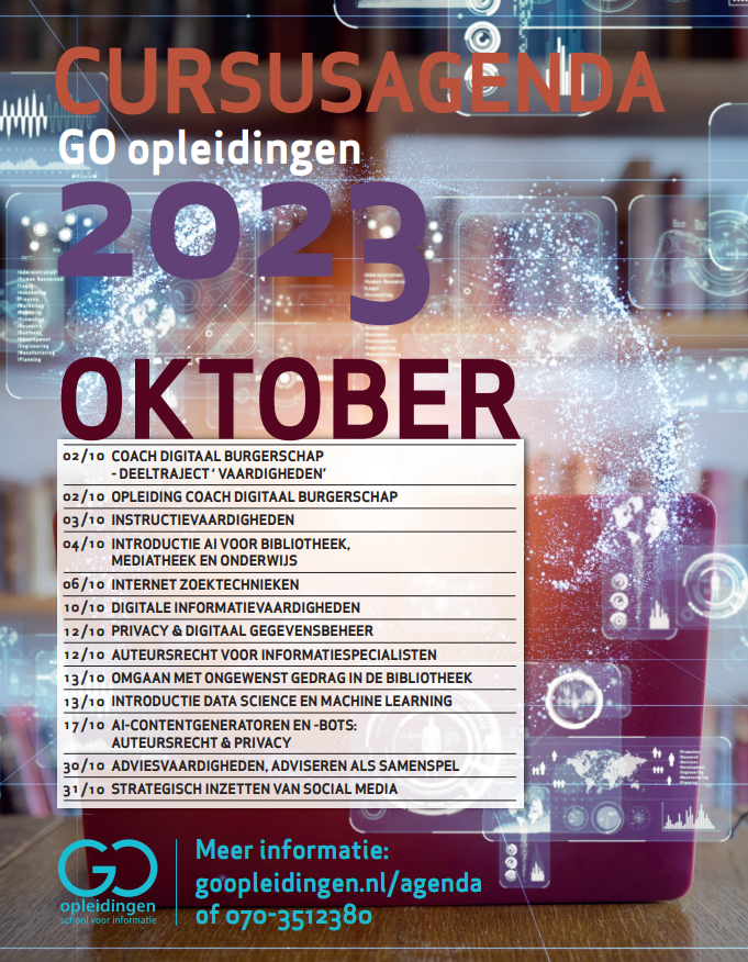 GOopleidingen's tweet photo. De @GOopleidingen cursusagenda voor #bibliotheek en #mediatheek oktober / november:

https://t.co/SiuPWXqlq3 https://t.co/facpmm6Wza