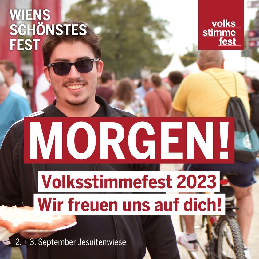 KPOE_EL's tweet photo. Morgen ist es endlich so weit! Am 2.+3. September startet Wiens schönstes Fest: Es wird gekocht, gegessen, ausgeschenkt, diskutiert und getanzt.
Verbringe mit uns 2 Tage voller Musik, kulinarischen Köstlichkeiten und politischer Diskussion im Prater, auf der Jesuitenwiese. #VSF23 https://t.co/tP8zPO8lLz