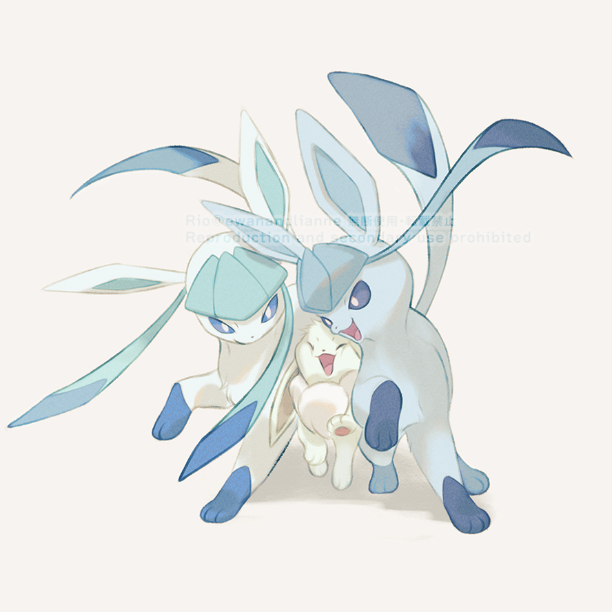 glaceon no humans pokemon (creature) open mouth smile tongue toes white background  illustration images