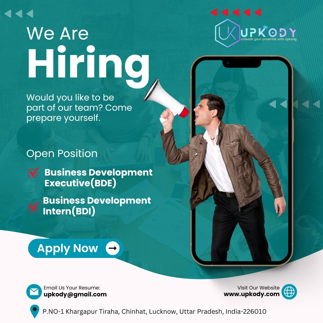 Upkody's tweet photo. @Upkody is Hiring 📢📢
Open position 
BUSINESS DEVELOPMENT EXECUTIVE
BUSINESS DEVELOPMENT INTERN
Send your resume at upkody@gmail.com https://t.co/bAixsENpME