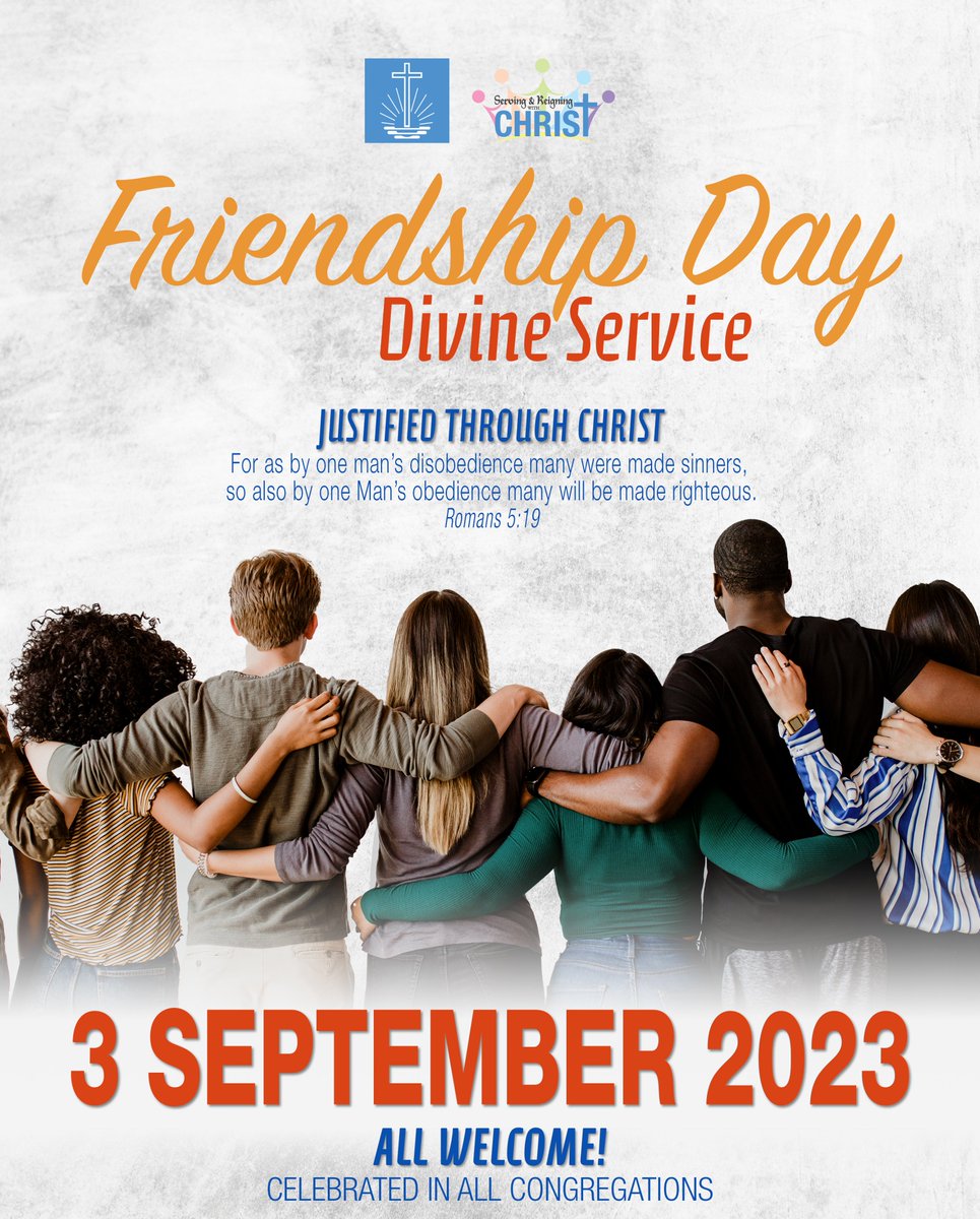 NAC__SA's tweet photo. Friendship Day Divine Service
Sunday, 3 September 2023
All Welcome!
#nacsa #servingandreigningwithchrist #blessed #nactoday #newapostolicchurch #nac #christ #nac4life #Divineservice #southernafrica #justifiedThroughChrist #Romans5_19 #allWelcome https://t.co/0abUyQES8E
