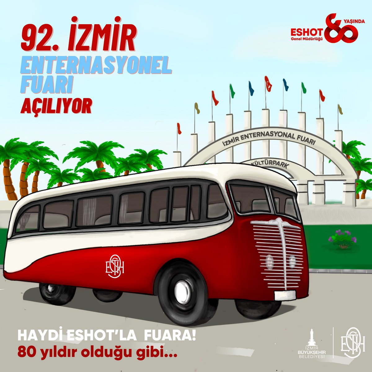 Kültürpark'ta 10 Eylül'e kadar devam edecek Fuar'a kolay ulaşım için tüm hazırlıklarımızı yaptık.
Otobüslerimiz 24 saat hizmetinizde olacak. Hat ve sefer saat bilgileri
ESHOT Mobil ve eshotgov.tr'de...