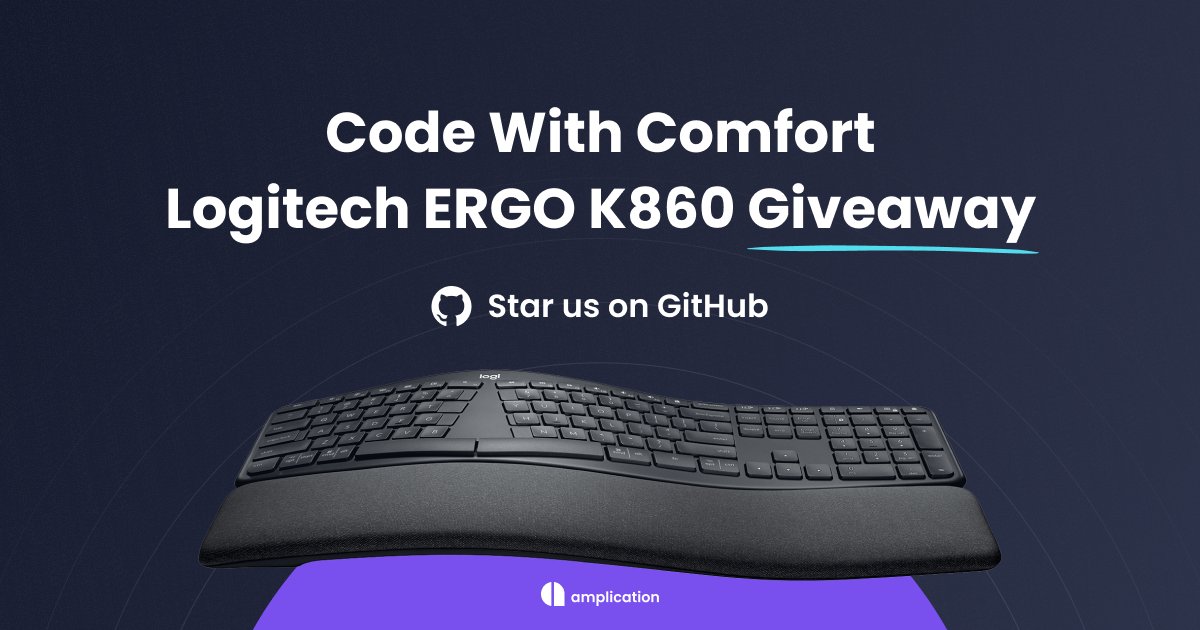 amplication's tweet photo. Three Logitech ERGO K860 Giveaway 🎉

Amplication makes your coding life easier, and ergonomic keyboards make your finger's life easier.

🎉 Rules:  

- Follow @amplication💯
- Give us a star: https://t.co/ESM47AgwN7
- Repost this post🔁
- Reply with your GitHub username👇 https://t.co/LjUc79Bc1c