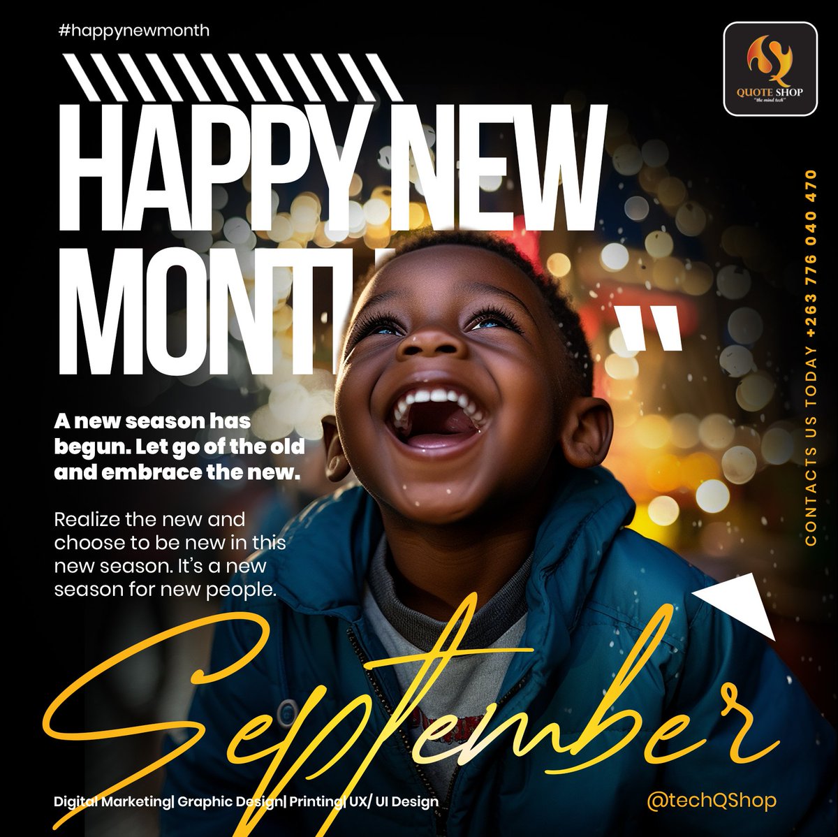 techQShop's tweet photo. Choose to be New and Experience the New! Happy New Month.
#September #HappyNewMonth https://t.co/Sadieak7Zv