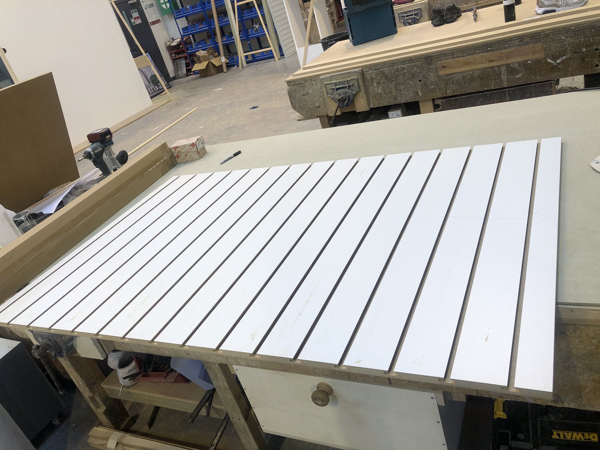 As befits a contractor with a considerable volume of work in the #housewares sector; we are now manufacturing our own slatwall on the CNC. Not sure why doing this didn’t occur to us before 🤦‍♂️ but it feels exciting now 

#shopfitting #retail #eventprofs #events